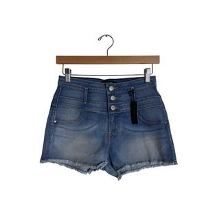 Refuge Denim Shorts Women's Hi-Waist Shortie Frayed Hem Blue Size 4
